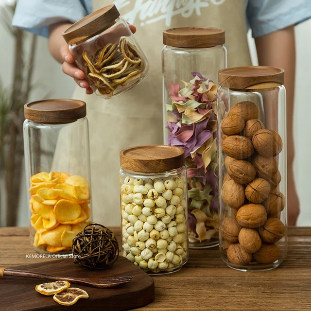 Wood Lid Glass Airtight Caniste 1