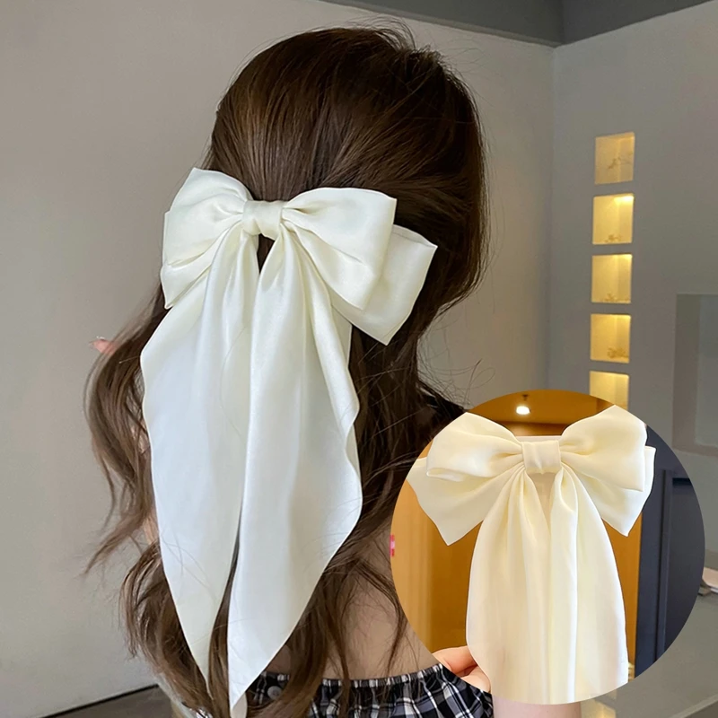 Elegant Bow Ribbon Hair Clip Retro Solid Satin Bowknot Hair Clips