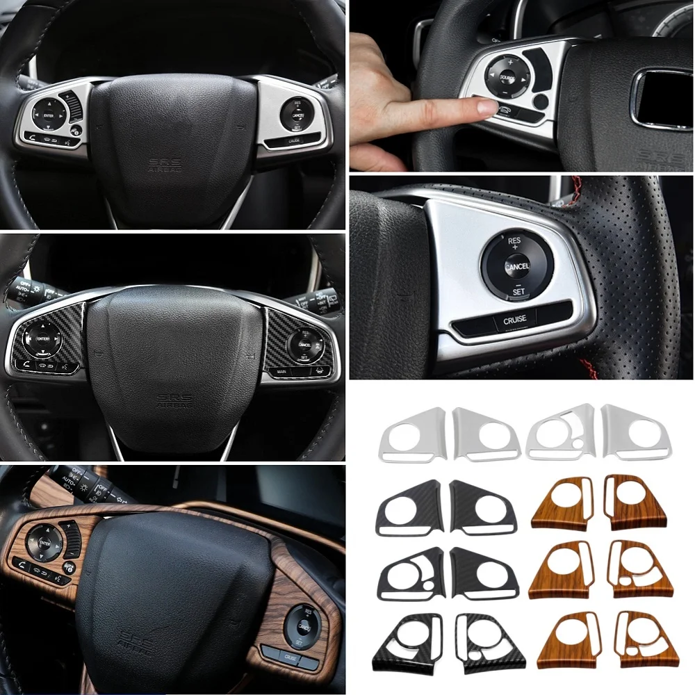 

For Honda CRV CR-V 2017 2018 2019 2020 2021 Steering Wheel Functional Button Panel Trim Cover ABS Chrome Car Sticker Accessories