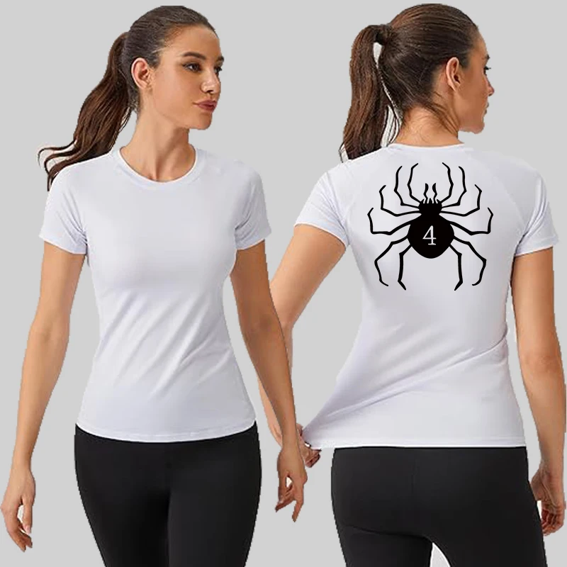 قميص نسائي مطبوع عليه رسومات ، كم قصير رياضي ، قمم...
