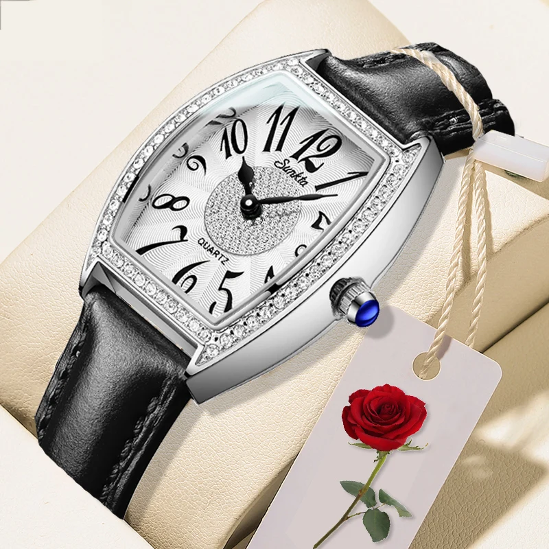 SUNKTA Rhinestones Watches Quartz Wristwatches for Wommen Fashion Luxury Watches Leather Band Waterproof Watches reloj mujer Gif