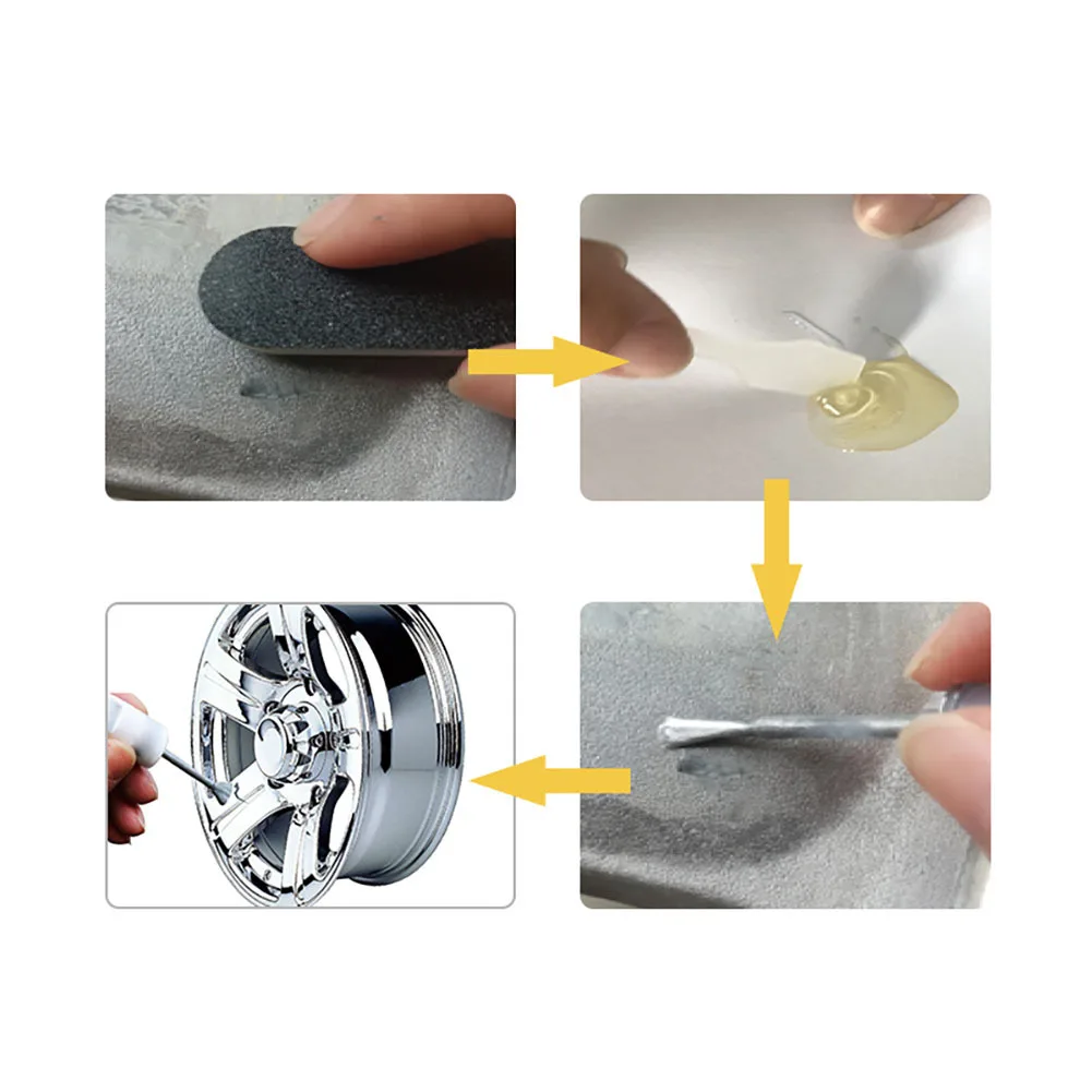 Wheel Repair Kit Car DIY Alloy Wheel Repair Adhesive Kit General Purpose Silver Paint Fix Tool Car Auto Rim Dent Scratch Care Accessories