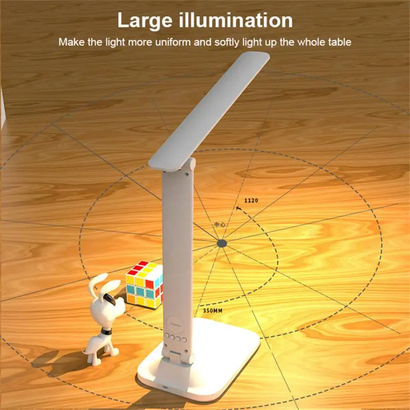 LED 시계 테이블 램프, USB 충전식 조도 조절 데스크 램프, 2 헤드 180 회전 접이식 눈 보호 독서 야간 조명