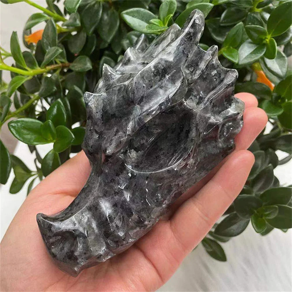 Large Crystal  Dragon Head Skull Statue Natural Gemstone Yooperlite Carved Healing Animal Sculpture Craft Home Room Desk Gift 5