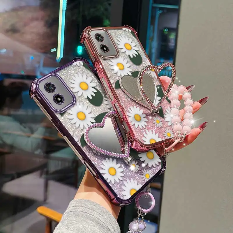 White Daisy Phone Case Set with Lanyard and Circular Stand - Comfortable Feel Design