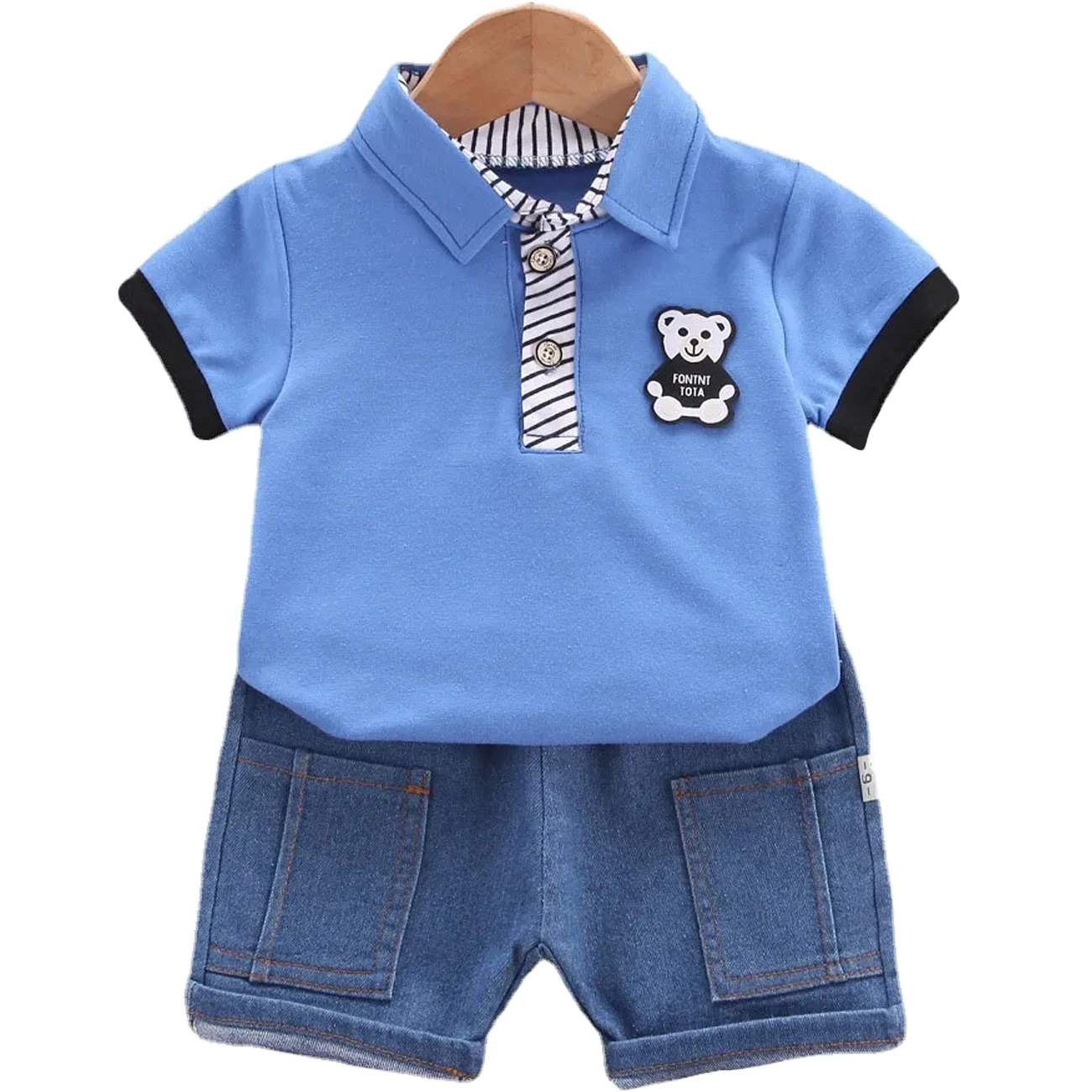 baby boy outfits Summer Baby Boys Clothing Sets Korean Style Outfit for Kids Cartoon Short Sleeve Tops + Denim Shorts Baby Boy Clothes Tracksuits