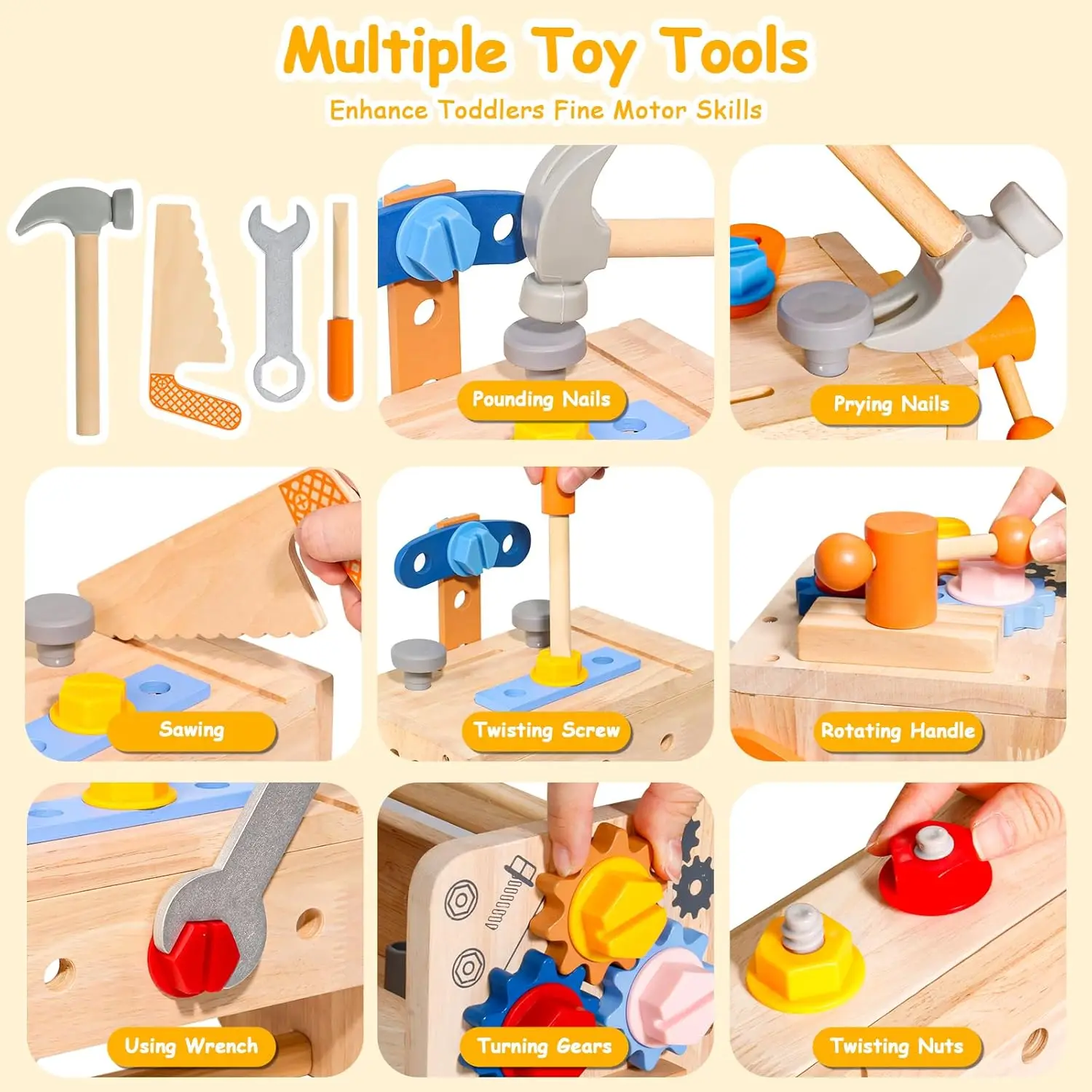 Kids Tool Set Wooden Educational STEM Construction Montessori Toys Role Play Interactive Games for Kid Portable Storage Tool Box 5