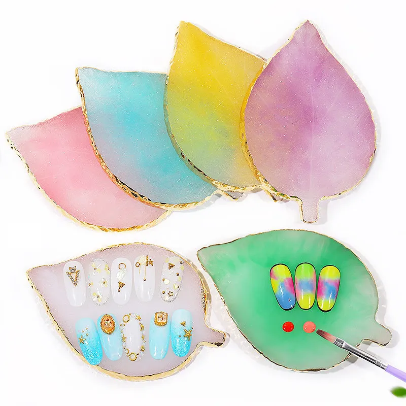Natural Resin Stone Luxury Nail Art Palette Mix Color Drawing Pallet Gel Polish Display False Nail Tips Shelf DIY Manicure Tools 3