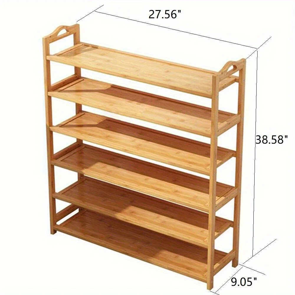 6 - Layers Bamboo and Natural Wood Shoe Rack for Entryway Home Storage 6