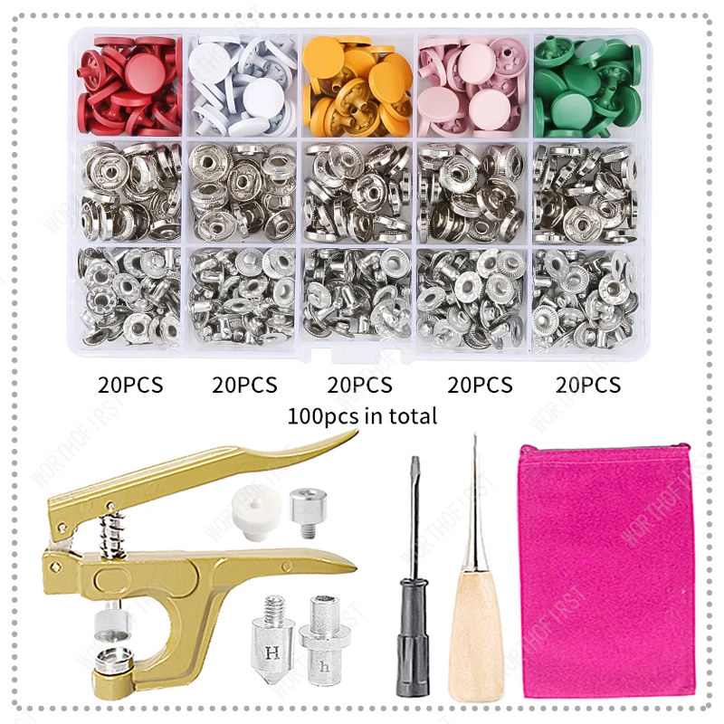 Set Snap Fasteners Kit Metal Button Snaps with Fastener Snap Pliers  multiple Color Snaps for Clothes