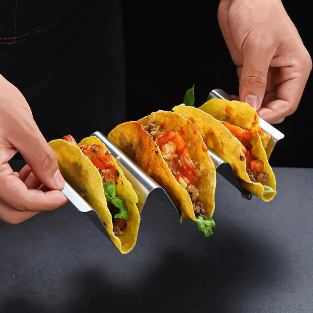 Taco Holder Easy Stainless Steel Taco Holder Non-stick Reusable Pancake Stand Burrito Tray Dishwasher Microwave Holding
