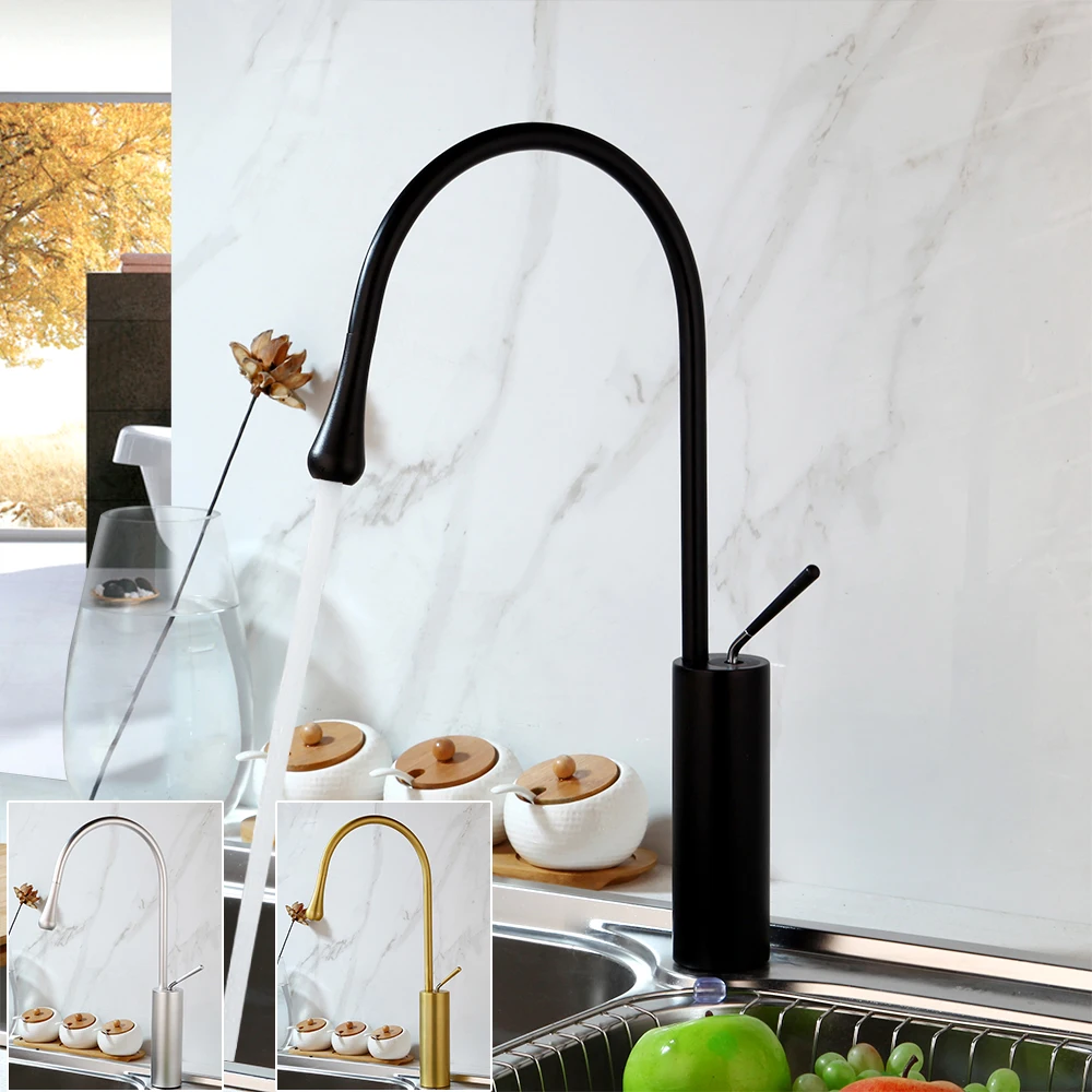 

YANKSMART Matte Black Swivel Spout Sink Faucet Kitchen Single Lever Faucet Mixer Water Tap Kitchen Deck Mounted Rose Gold Faucet