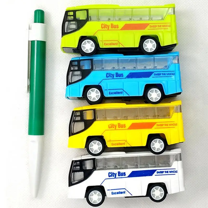 Small Simulation Pull Back City Bus Model Mini Portable Cartoon Plastic Puzzle Toy Car For Children 4 Colors