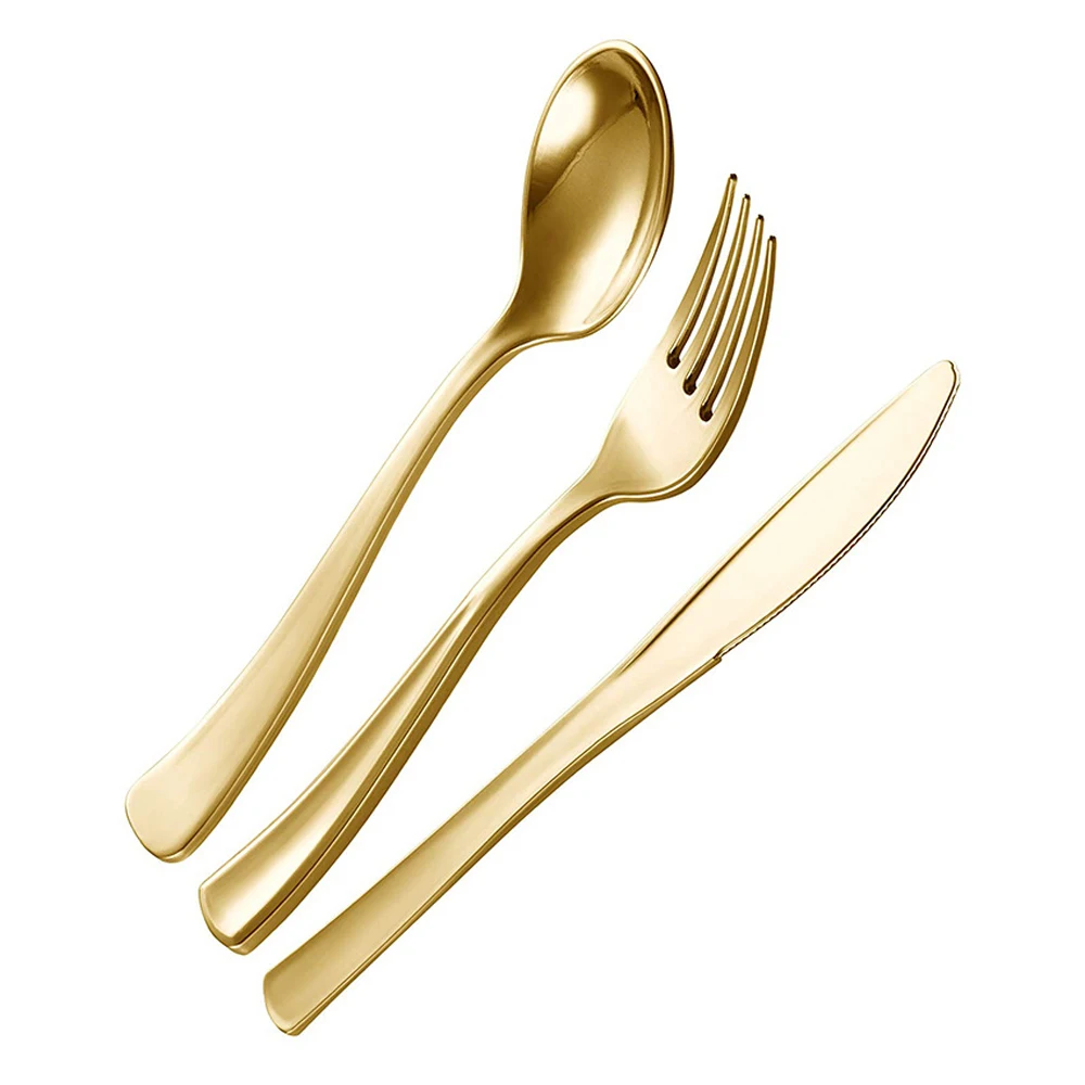 75 Pieces Gold Plastic Silverware Disposable Flatware Set Heavyweight Plastic Cutlery Includes 25 Forks 25 Spoons Knives birthday tableware set birthday party supplies party supplies