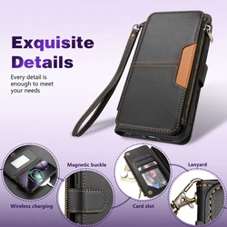 Luxury Leather Wallet Case with Multi - card Slots and Zippered Kickstand - iPhone 7 8 SE2 SE3 (Black)