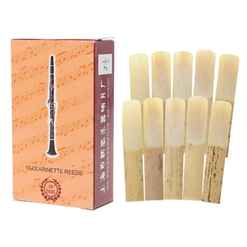 Pack of 10 Pieces Clarinet Reeds Strength 2.5 Traditional Flat Reed Bamboo Reeds Kit clarinet and saxophone accessories