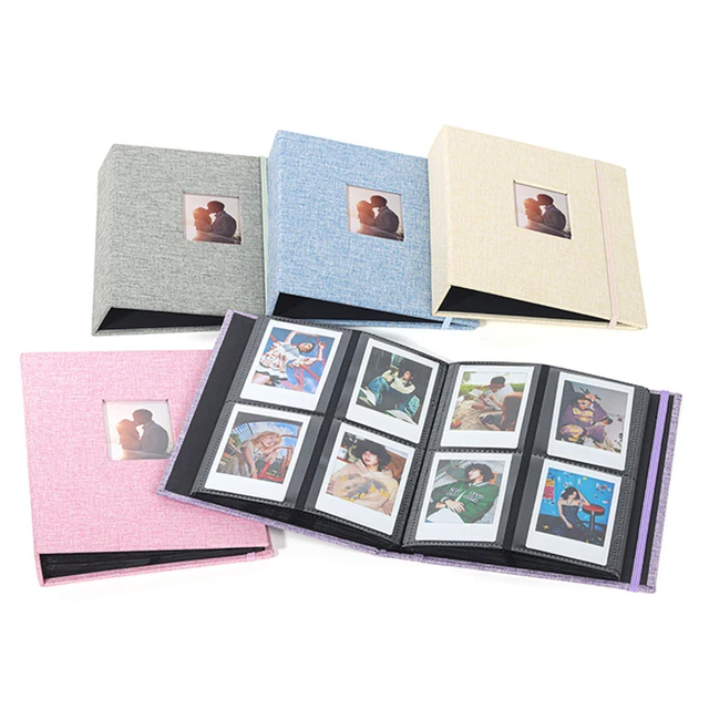 3-inch Photo Album Book Cotton Hemp 208 Pockets Mini Instant Picture Album  Waterproof Strap Design for Photo Business Card