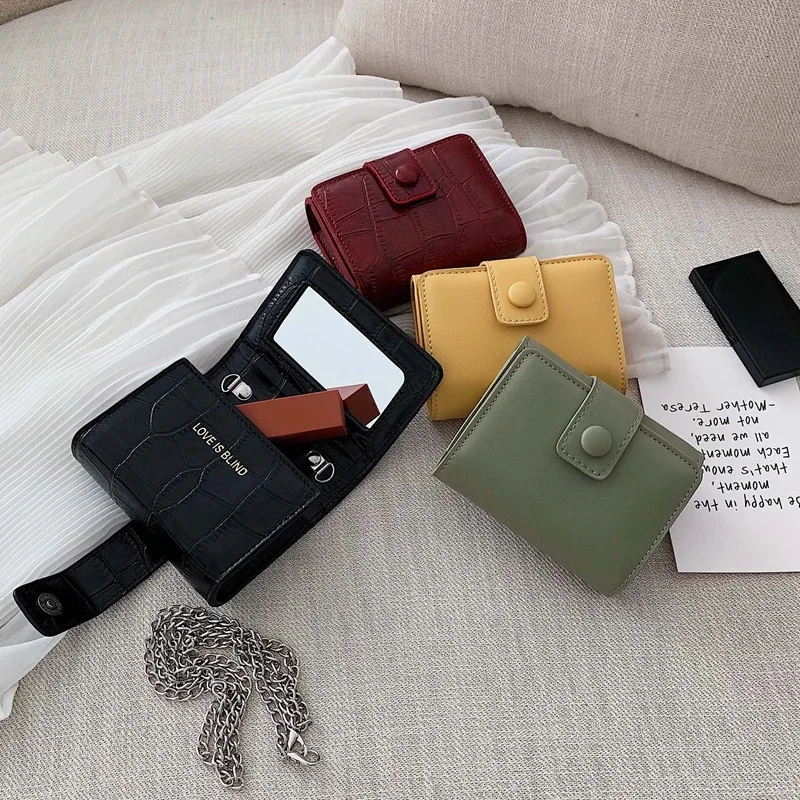 

Мини-косметичка, дизайнерская Роскошная дамская сумка-мессенджер с магнитной кнопкой и зеркальной цепочкой, портативная женская сумка для хранения