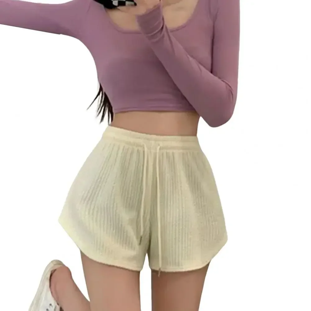 Pantaloncini da donna estivi a vita alta con laccetti, gamba larga, in felpa, per fitness e corsa, casual, sportivi, taglie forti