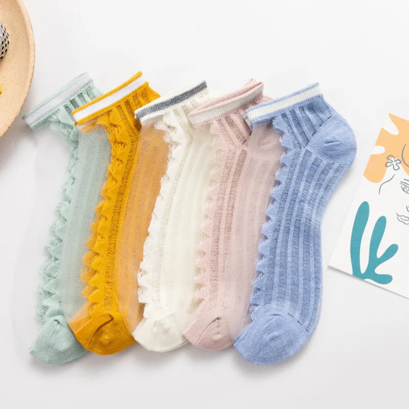 

10pairs/lot Summer Women Colorful Ultra-thin Mesh Lace Breathable Casual Transparent Invisible Novelty Boat Socks New