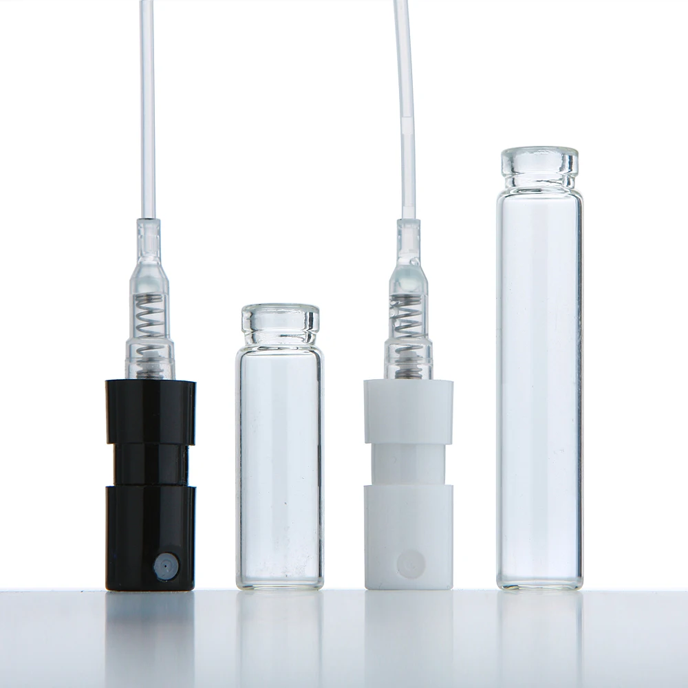 100 개/몫 1ml 2ml 미니 총검 유리 병 향수 샘플 테스터 병 향수 스프레이 병 인쇄 로고 추가 지불