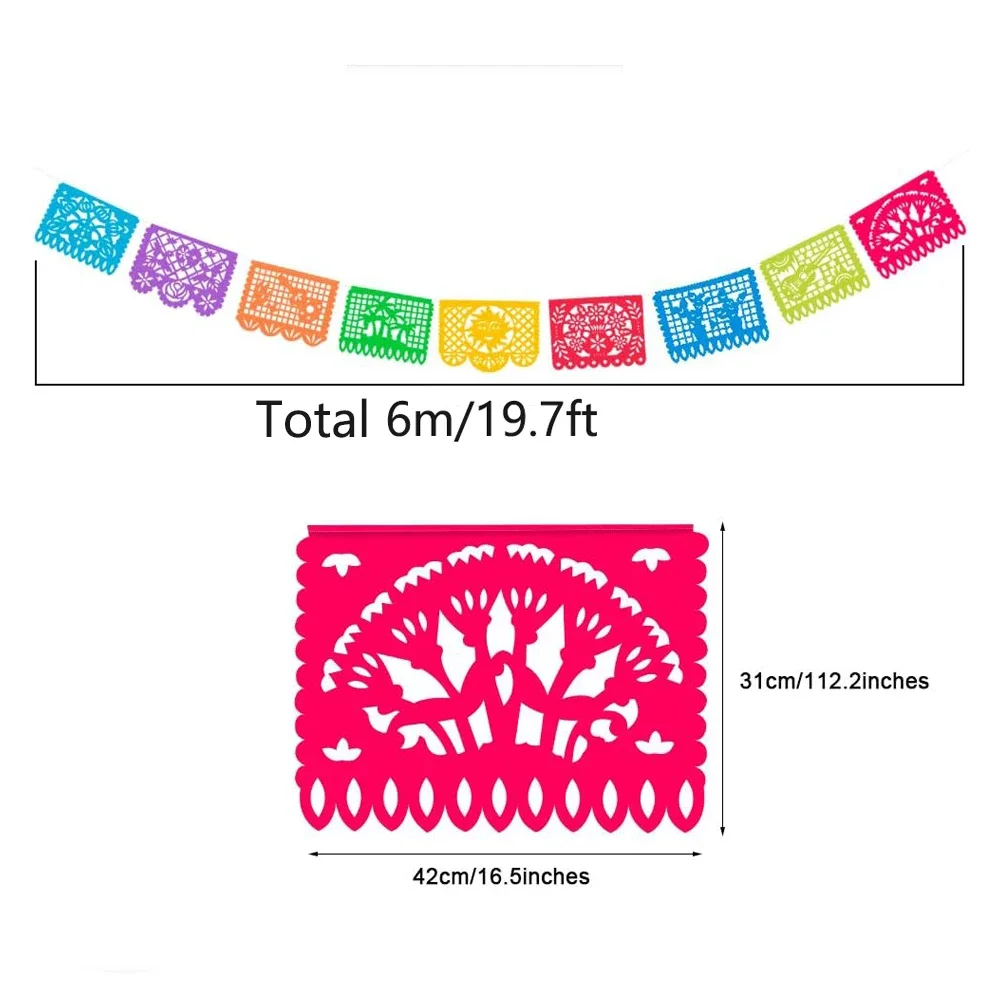Party Decorations Mexican Party Banner Fiesta Banner Felt Papel Picado Cinco de Mayo Dia De Los Muertos Decor Day of the Dead Decor 3M