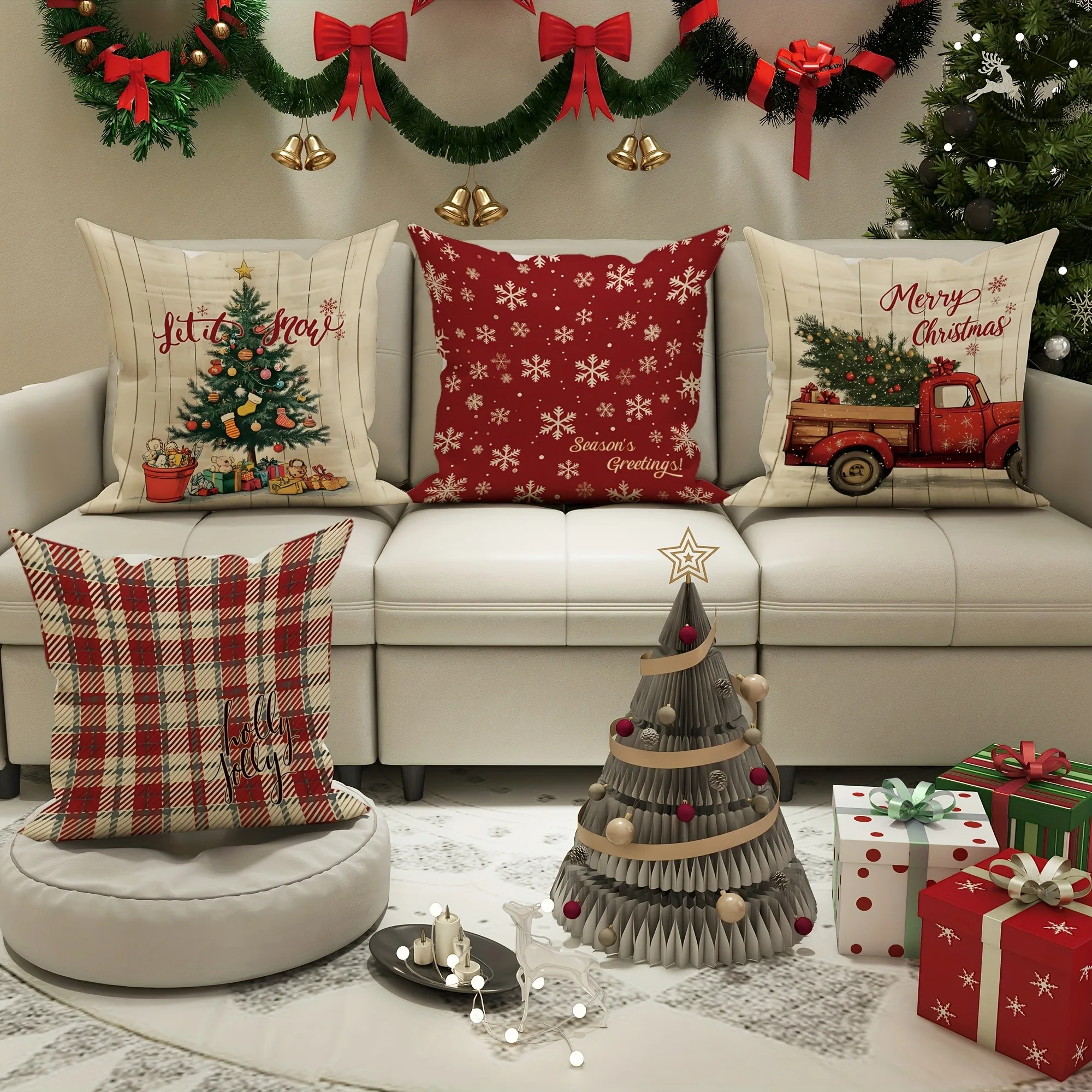 MIULEE Pack Of 2 Christmas Pillow Covers 18x18 Inch Red Farmhouse Decorative Throw