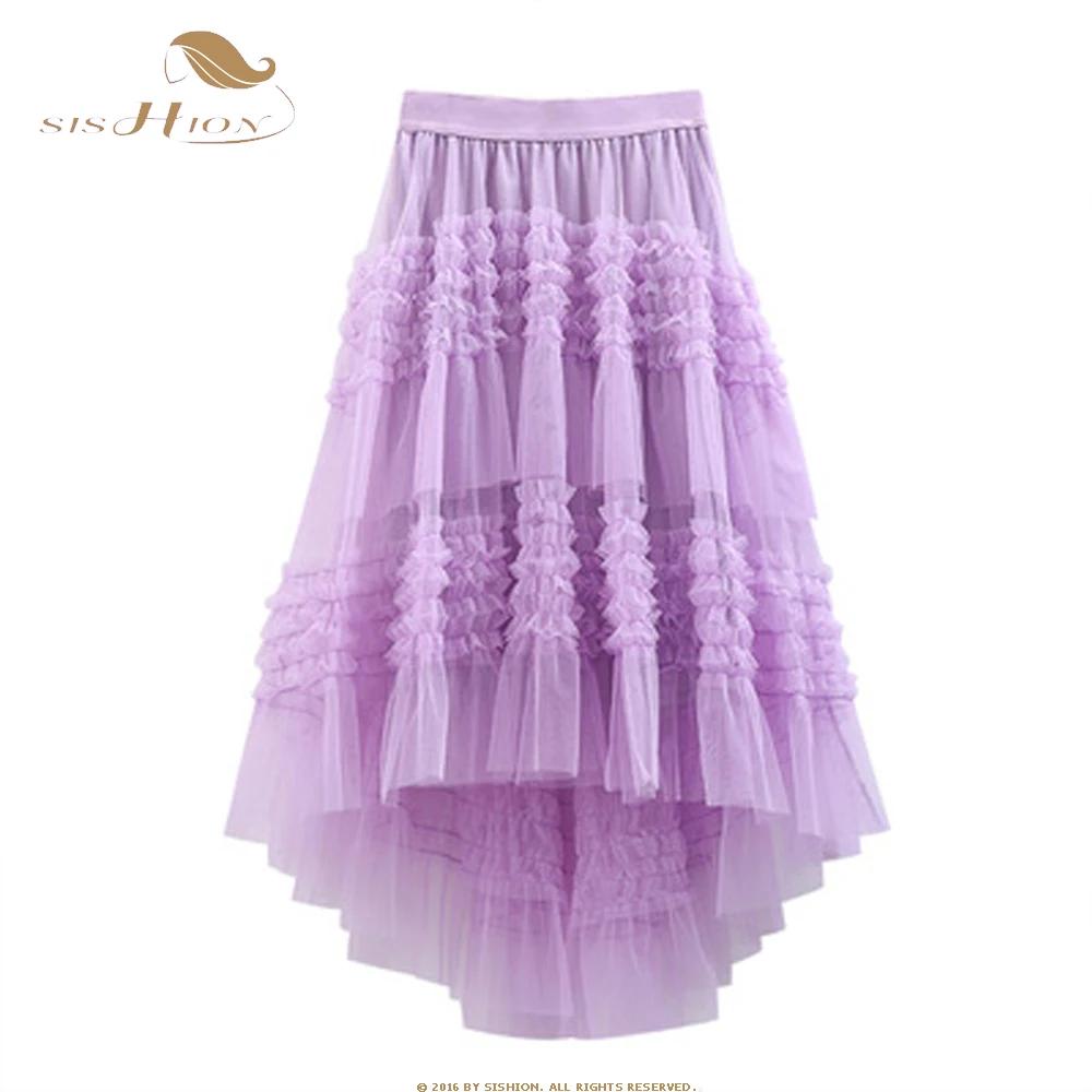 

Женская длинная сетчатая юбка миди SISHION, фиолетовая, розовая трапециевидная юбка с высокой талией в Корейском стиле, модель SR954 на лето, 2023