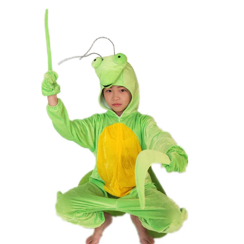 Golden Velvet Pajamas Praying Mantis Animal Insect   Fancy Dress Jumpsuit Children Adults  Gifts  Cosplay     Halloween Costume images - 6