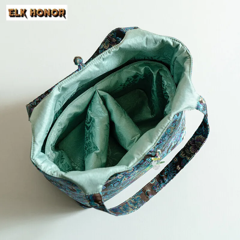 Deep Blue Lucky Flower Tea Art Storage Bag Large Capacity Tea Service Convenient to Carry Travel Handbag Teaset Protection Bag