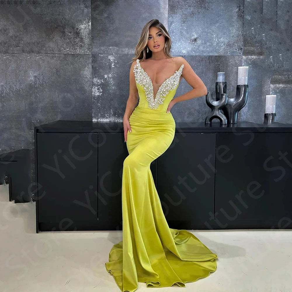 

Elegant Mermaid Prom Gowns 2024 Latest Evening Dresses Sleeveless Birthday Party Dress Strapless Beading Sequined Robe de Soiree