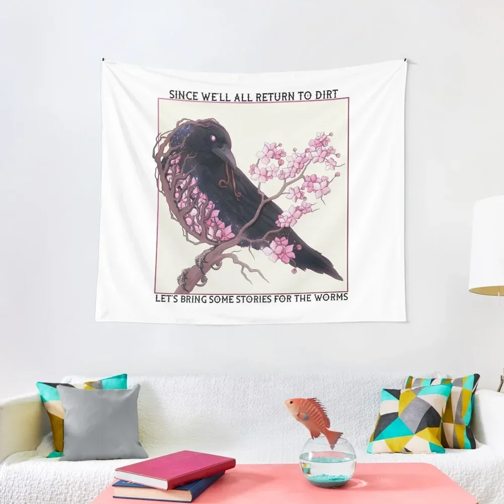 

Cherry Blossom Crow with text Tapestry Living Room Decoration Luxury Living Room Decoration Tapestry