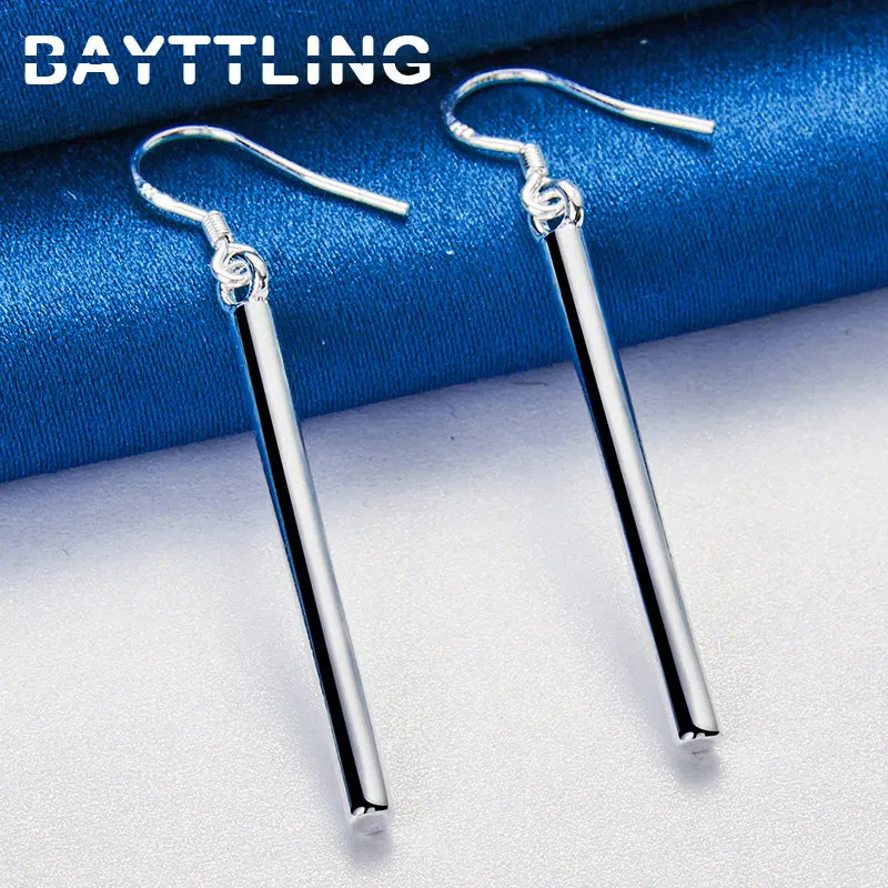 

New Trendy 925 Sterling Silver Earrings Fashion 48MM Simple Pillar Drop Earrings For Women Wedding Charm Gift Jewelry