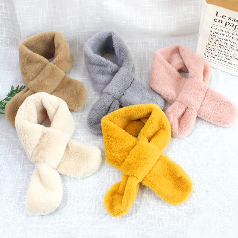 Children Winter Soft Warm Scarf Faux Rabbit Fur Cross Collar Scarves Kids Baby Girl Boy Fashion Shawl Neck Warmer Neckerchief