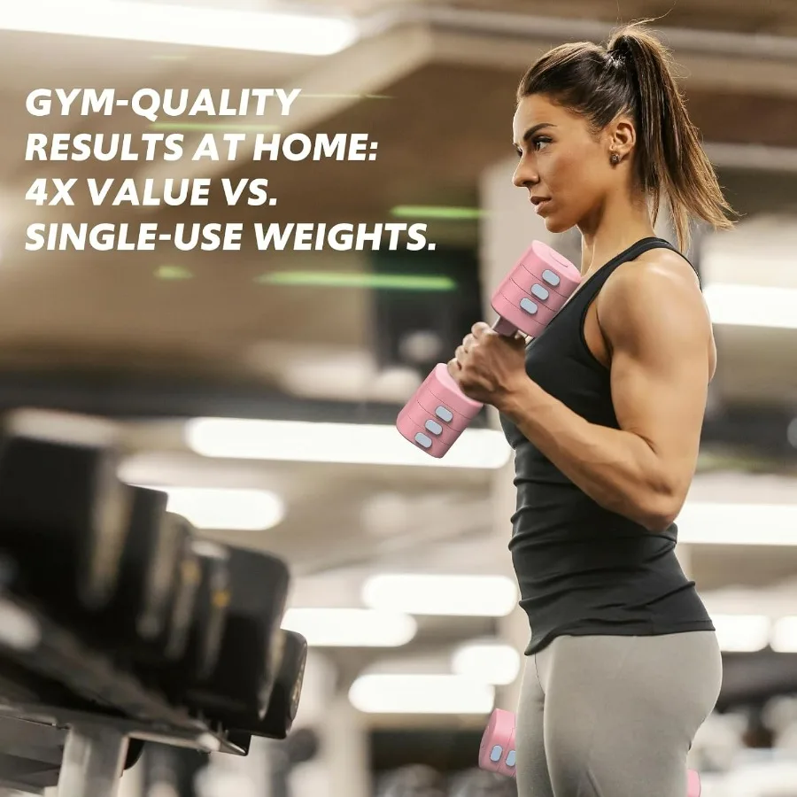 Adjustable Dumbbell Set of 2, 4 in 1 Free Weights Dumbbells Set for Women with Fast Adjustment, Each 2lb 3lb 4lb 5lb Hand Weight