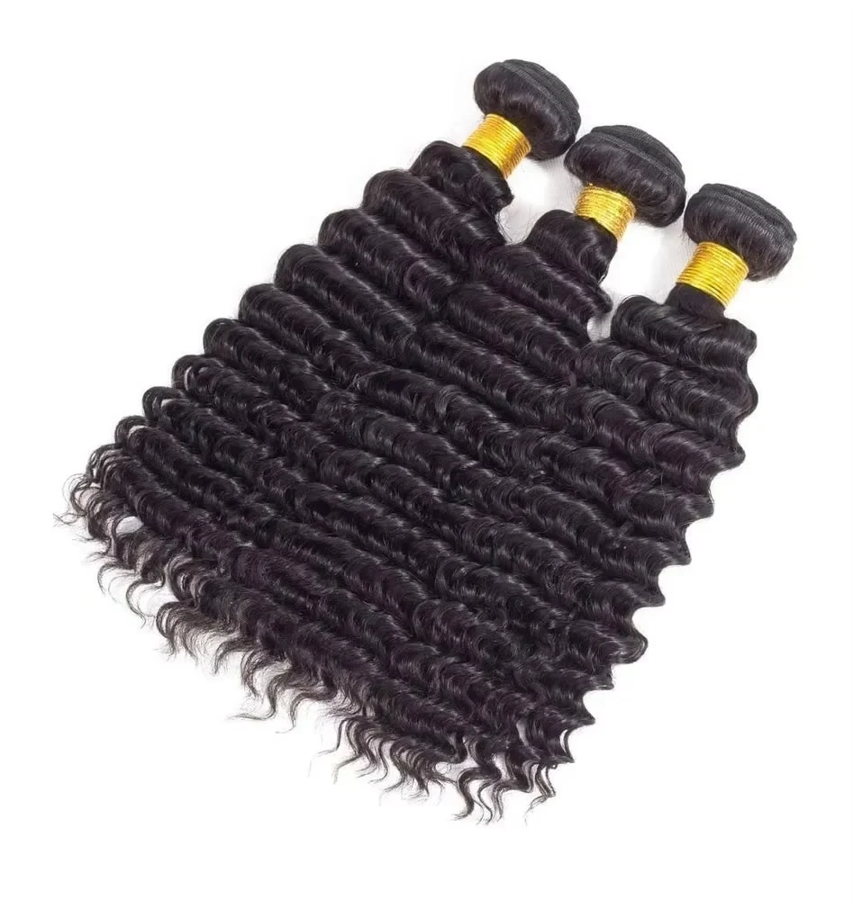 Rosabeauty Curly Human Hair Bundles With Transparent Deep Wave Brazilian Extension for Women Weave 3 4 Bundles Natural Color 3
