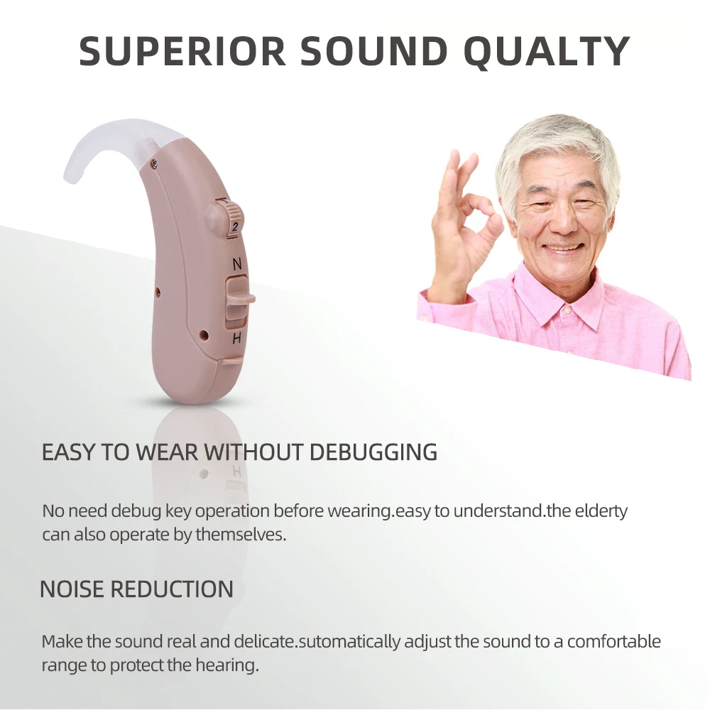 BTE Hearing Amplifier Adults Seniors Hearing Assist Sound Device Earbuds Voice Enhancer PASD