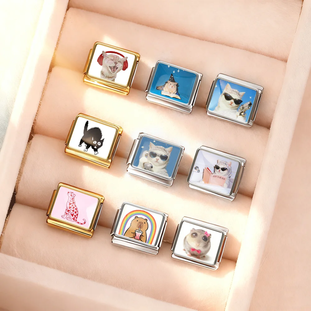 URING 9mm Bunte Charm Link Tier Giraffe Leopard Tiger Brille Hund Italienische Edelstahl Armband DIY Schmuck Machen – Detail 2