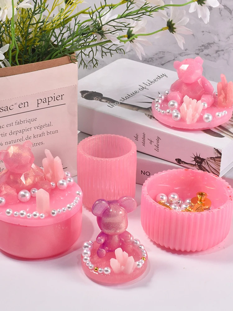 Description Picture 2 of itemSilicone Mould Candle Holder With Lid Candle Jar Cement Plaster Mini Flower Pot Mold DIY Concrete Wax Box Mould Home Crafts