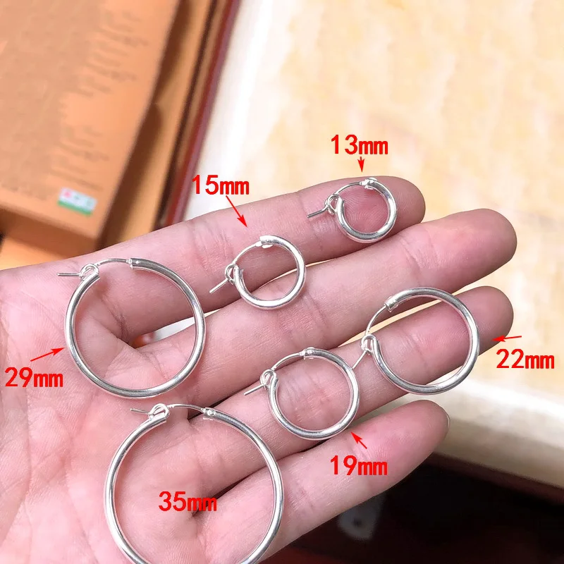 925 Sterling Silver Eurowire Hoop Earrings 6 Size Silver Jewelry Silver Hoop Earrings Brincos Pendientes Boho Women Earrings