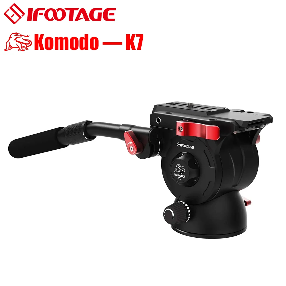 IFOOTAGE Komodo K7 Fluid Head, Video Tripod Head Fluid Drag Pan Head for DSLR Cameras, Camcorder, Monopod and Tripods, Payload 1