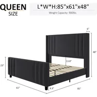 Queen Size Bed Frame, Velvet Upholstered Platform Beds with Vertical Channel Tufted Headboard & Footboard, Queen Size Bed Frame 2