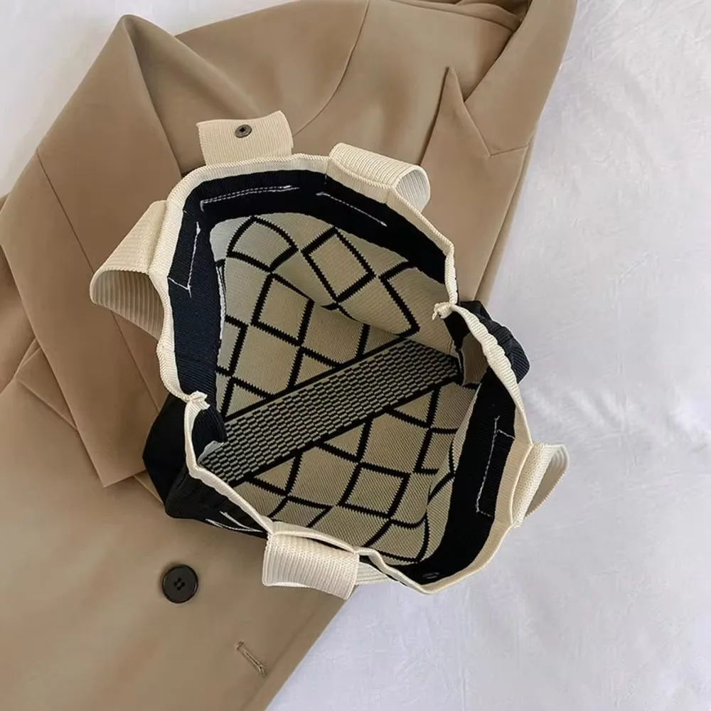 Candy Color Knitted Mobile Phone Bag Rhombic Design Woven Small Shopper Handbag Shoulder Crossbody Bag For Women