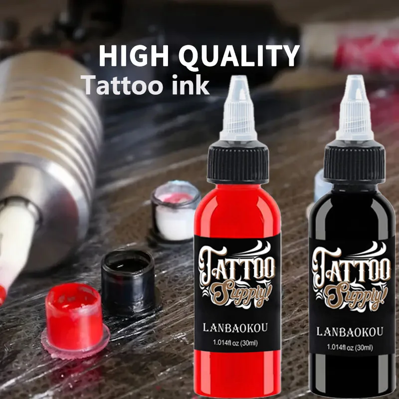 2 Pezzi 30ml Inchiostro per Tatuaggi Rosso/Nero, Pigmento per Disegno Artistico, Inchiostro Semi-permanente per Trucco, Forniture per Tatuatori - immagine 2