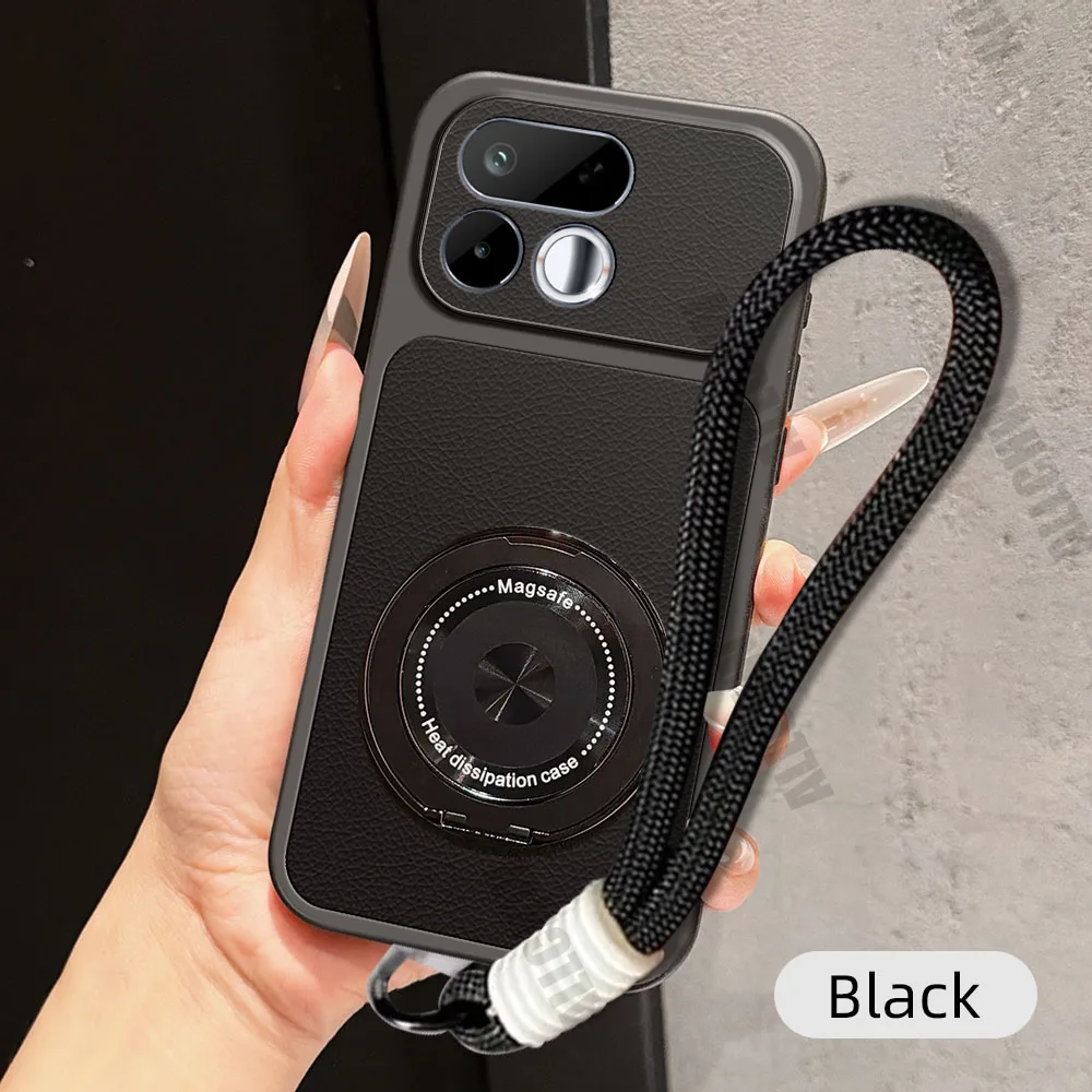 Premium 360° Magnetic Rotating Bracket Phone Case with Lanyard - PU Leather Soft Cover