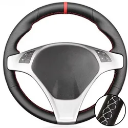 Premium Handcrafted Black Leather Steering Wheel Cover - Elegant Car Interior Accessory (White Thread)