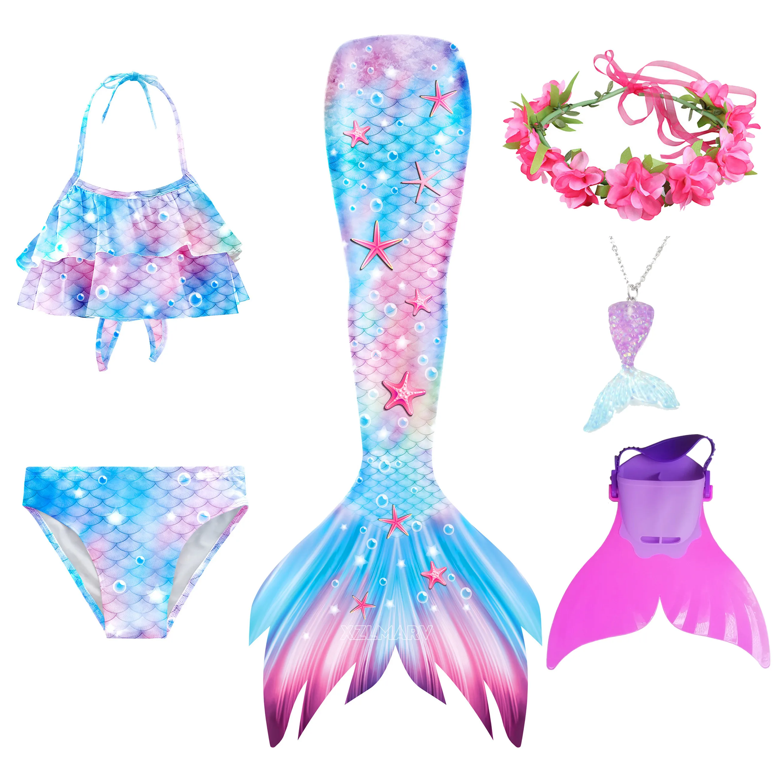 Mermaid Costume Fancy Tails with Monofin Kids with Fins Garland Baby Girl beach wear Ariel Cosplay