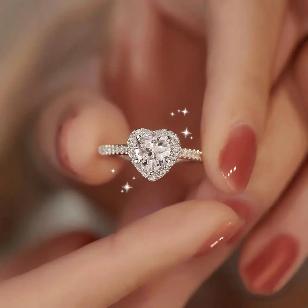 Luxury Silver Color Heart Ring for Women Exquisite Fashion Metal Inlaid White Zircon Stones Wedding Ring Engagement Jewelry silver ring wedding rings womens ring jewelry rings ring jewelry