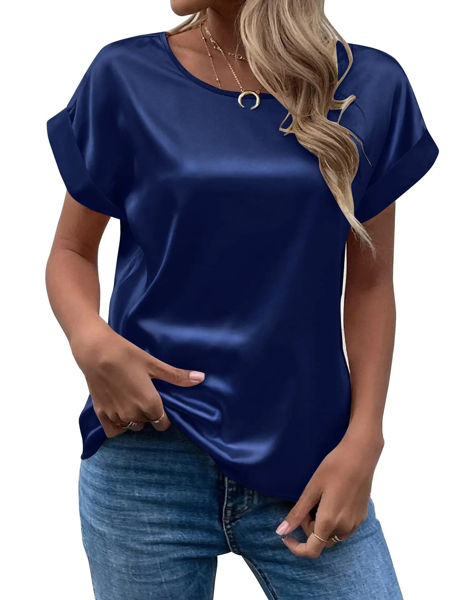 

2024 Summer Fashion Blouse Elegant Short Sleeve Satin Shirt Women Stylish OL Work Shirt Female Party Blusas Tunic Chemise