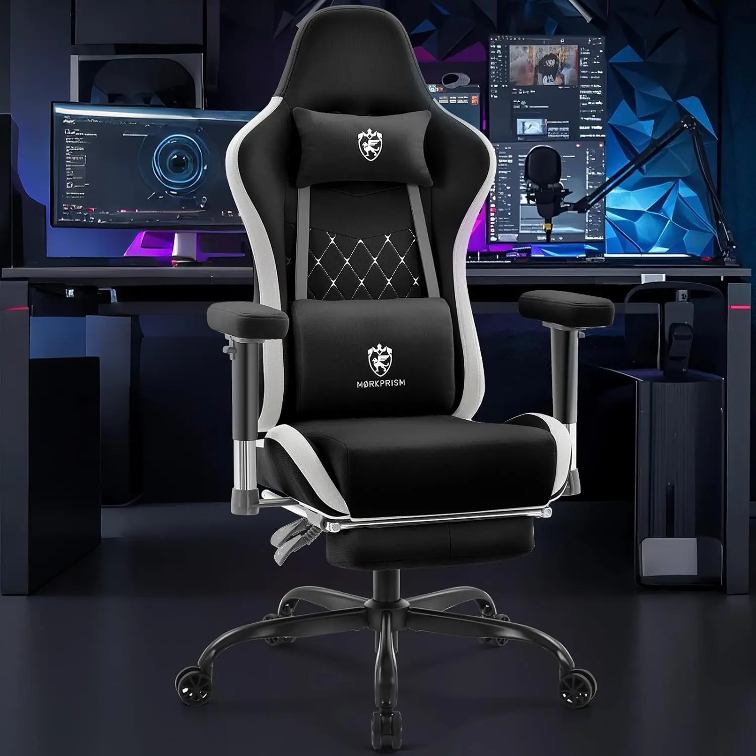 Gaming Chair Breathable Fabric,Computer Office Chair with Footrest,Massage Lumbar Support and Gel Pad,Ergonomic Reclining Gamer